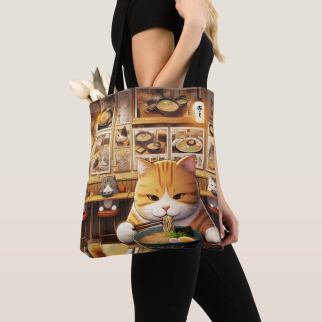 Bolso De Tela Cat Eating Ramen v1 (Detalle)