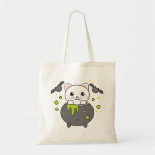 Bolso De Tela Cat Happy Halloween Cauldron Bat Tote Bag