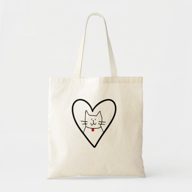 Bolso De Tela Cat in Heart Doodle  (Frente)