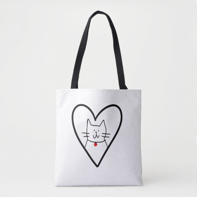 Bolso De Tela Cat in Heart Doodle  (Anverso)