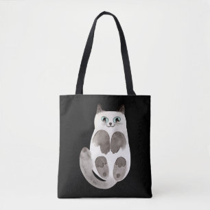 Bolso De Tela Cat Kitty Watercolor Rústico Mascota Animal Lover