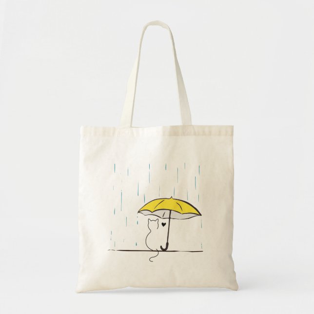 Bolso De Tela cat line drawing on a rainy day under umbrella (Frente)