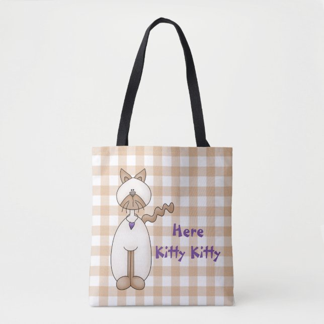 Bolso De Tela Cat Lovers Gingham Tote Bag (Anverso)