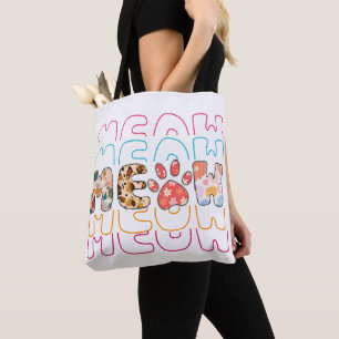 BOLSO DE TELA CAT MEOW EN DIVERSAS IMPRESAS Y FUENTES