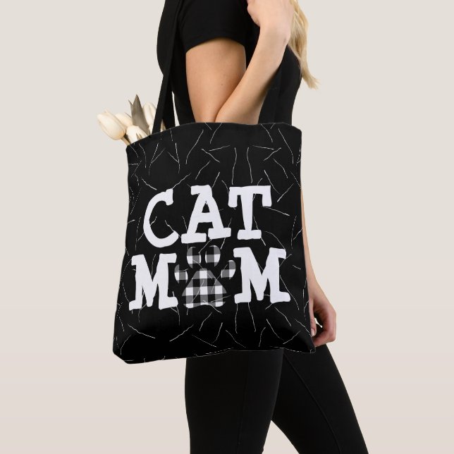 Bolso De Tela Cat Mom Pawprint con hemisferias de gato (Detalle)