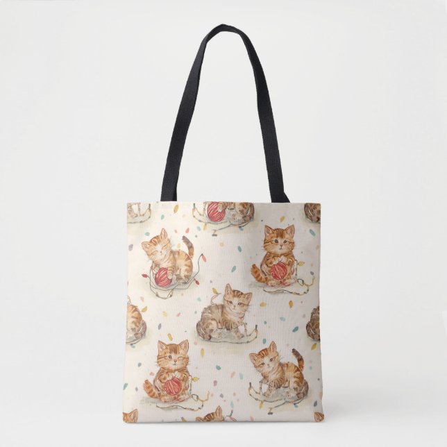 Bolso De Tela cat pattern christmas (Anverso)