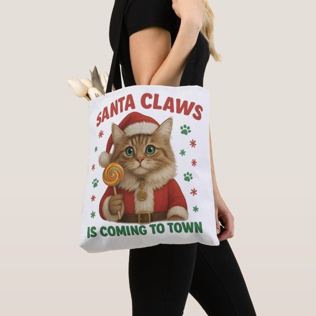 Bolso De Tela Cat Santa Claws Tote (Detalle)