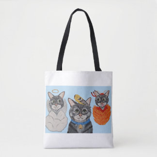 Bolso De Tela Cat with angel and devil