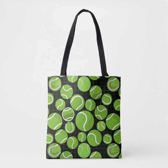 Bolso De Tela Catar el patrón de las bolas de tenis Negro BG (Anverso)
