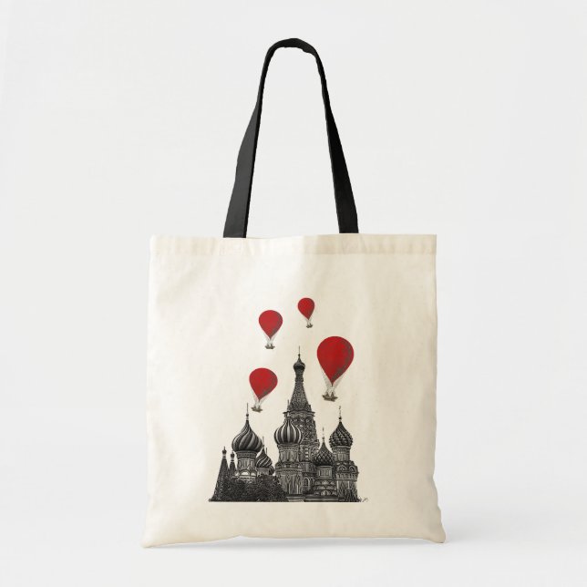 Bolso De Tela Catedral de San Basil y globos rojos de aire calie (Frente)