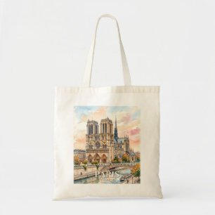 Bolso De Tela Catedral Notre Dame de París Acuarela Viajes
