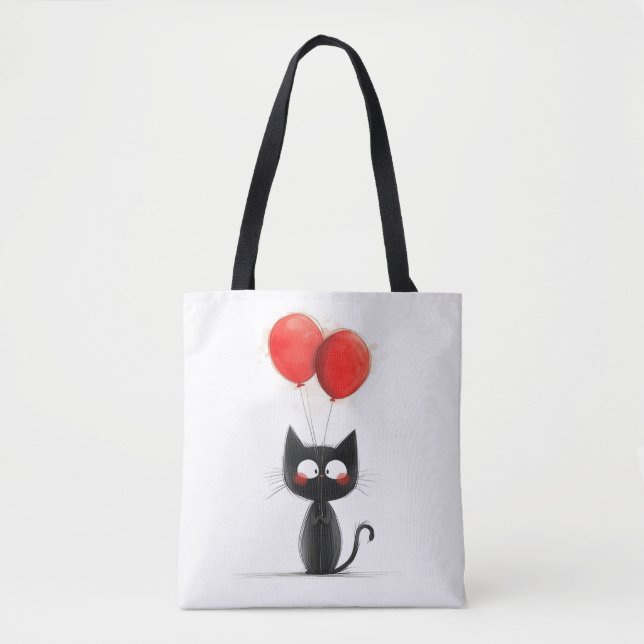 Bolso De Tela Catito negro gracioso con globos rojos (Anverso)