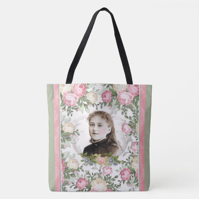 Bolso De Tela Católico religioso floral de Santa Teresa (Anverso)
