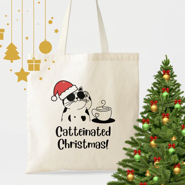 Bolso De Tela Catteinated Christmas Coffee and Cat Lover Holiday (Subido por el creador)