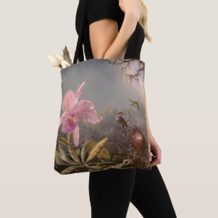 Bolso De Tela Cattleya Orchid y tres Hummingbirds