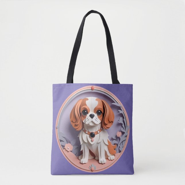 Bolso De Tela Cavalier King Charles Purple Pastel de papel (Anverso)
