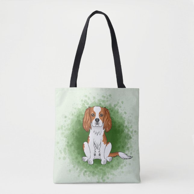 Bolso De Tela Cavalier King Charles Spaniel Blenheim Sobre Verde (Anverso)