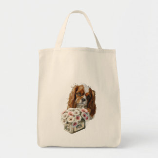 Bolso De Tela Cavalier King Charles Spaniel con flores
