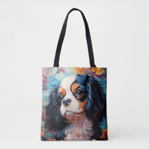Bolso De Tela Cavalier King Charles Spaniel en flores