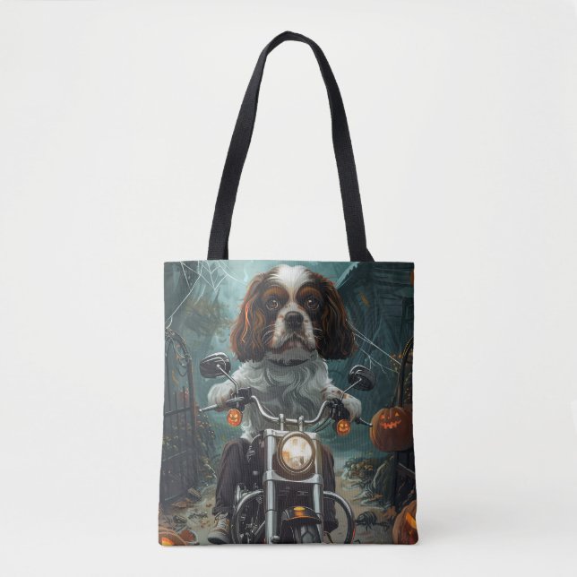 Bolso De Tela Cavalier King Charles Spaniel Halloween Scary (Anverso)