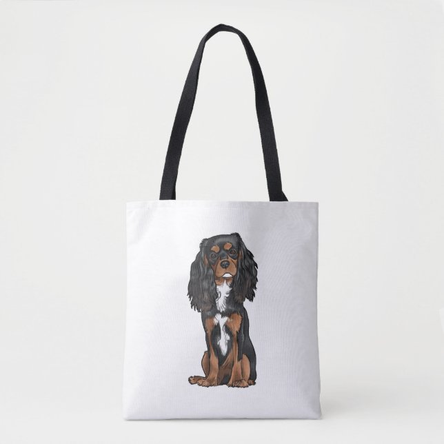 Bolso De Tela Cavalier King Charles Spaniel - Negro y Tan (Anverso)