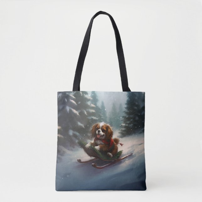 Bolso De Tela Cavalier King Charles Spaniel  Nieve de Navidad (Anverso)