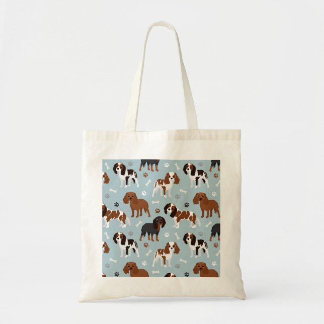 Bolso De Tela Cavalier King Charles Spaniel Paws and Bones (Frente)