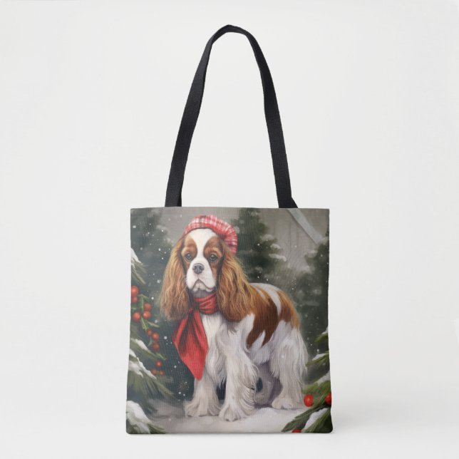 Bolso De Tela Cavalier King Charles Spaniel Perro Navidad (Anverso)