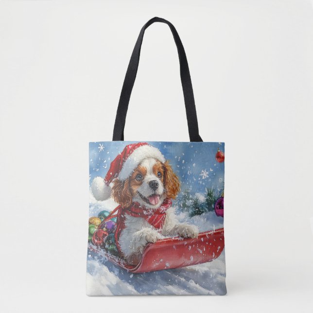 Bolso De Tela Cavalier King Charles Spaniel Perro Trineo Navidad (Anverso)