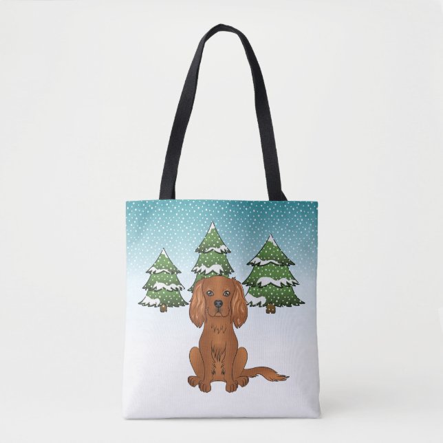 Bolso De Tela Cavalier King Charles Spaniel Rubí en Invierno (Anverso)