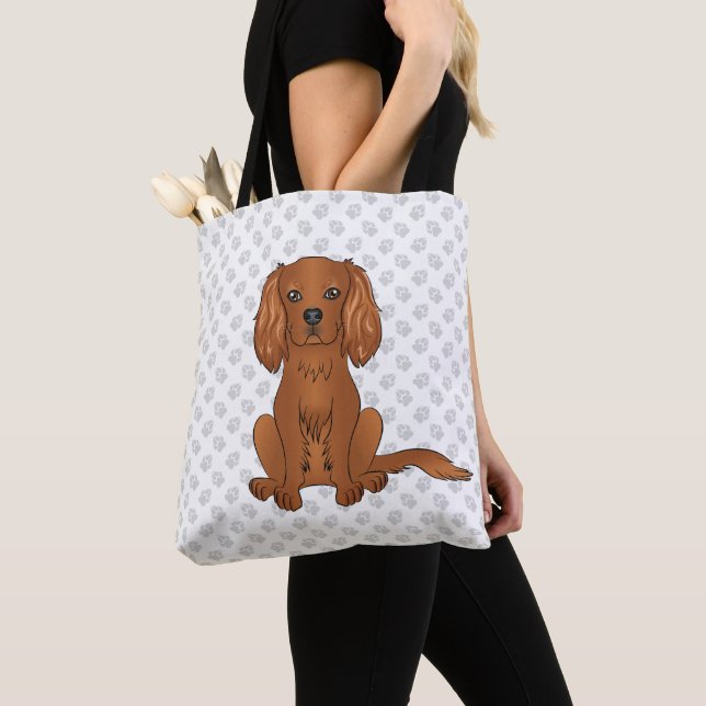 Bolso De Tela Cavalier King Charles Spaniel rubí & Huellas (Detalle)