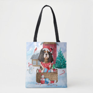 Bolso De Tela Cavalier King Dog en la Casa de Perros de Navidade