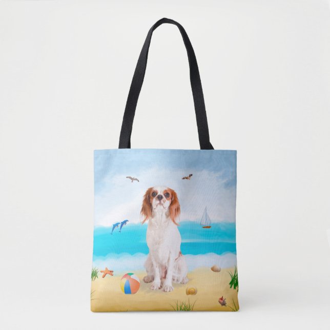 Bolso De Tela Cavalier King Dog en la playa (Anverso)