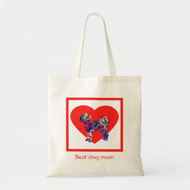 Bolso De Tela Cavapoo Cavoodle Dog Silhouette Red Best Dog Mom (Frente)