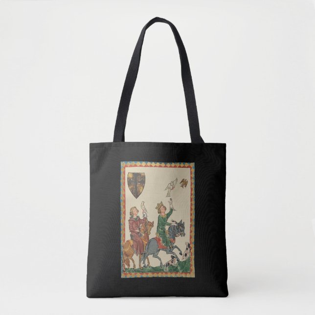 Bolso De Tela Caza con halcón, Códice Manesse del siglo XIV (Anverso)
