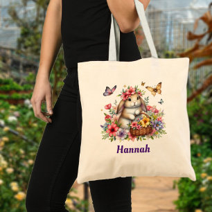 Bolso De Tela Caza de huevos con nombre personalizado de las flo