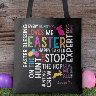Bolso De Tela Caza de Huevos de Pascua Nube de Palabra con Nombr
