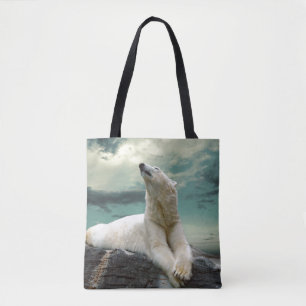 Bolso De Tela Cazador blanco del oso polar en roca