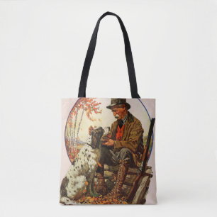 Bolso De Tela Cazador y perro de aguas