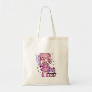 Bolso De Tela Cazadora de demonios kawaii rosa linda con espada