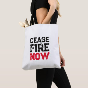Bolso De Tela Cease Fire Now Black White grunge anti guerra