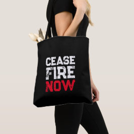 Bolso De Tela Cease Fire Now white black grunge anti guerra