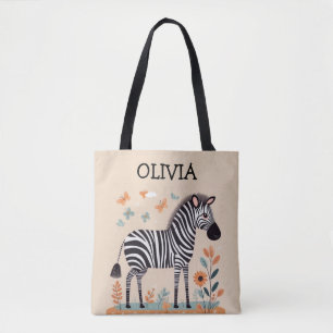 Bolso De Tela Cebra Pequeña y Adorable con Flores y Mariposas