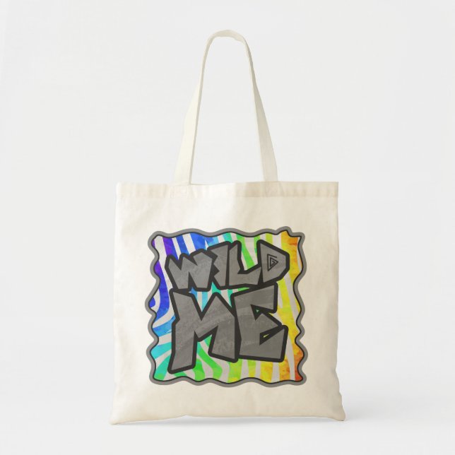Bolso De Tela Cebra Salvaje Arcoiris y Estampado Blanco (Frente)