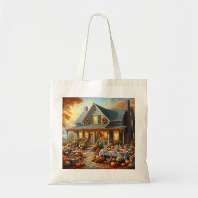 Bolso De Tela Celebrar el Bounty de Otoño con un acogedor encant (Frente)