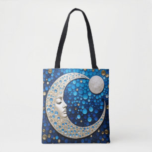 Bolso De Tela Celeste: Mujer en la luna