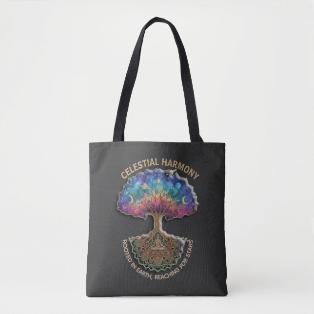 Bolso De Tela Celestial Harmony Tree - Cosmic Meditation Mandala (Anverso)