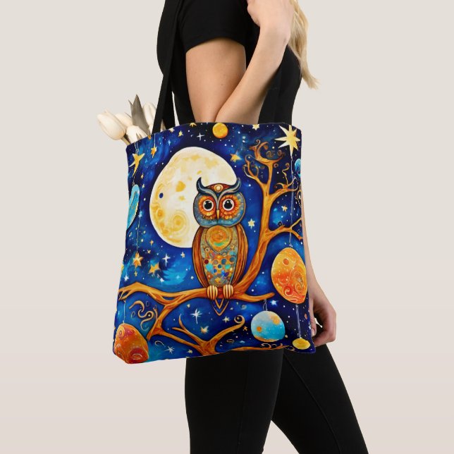 Bolso De Tela Celestiales de búho caprichosos: estrellas, luna,  (Detalle)