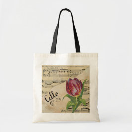 Bolso De Tela Cello Elegante Tulip Vintage Sheet Music