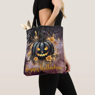 Bolso De Tela Cementerio de Jack-O' Lantern negro Feliz Hallowee